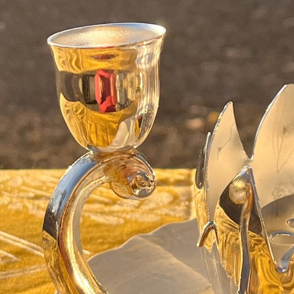 NIB Vintage Silverplated Lotus Shaped 3 Candle Flower Holder - Picture 4 of 9